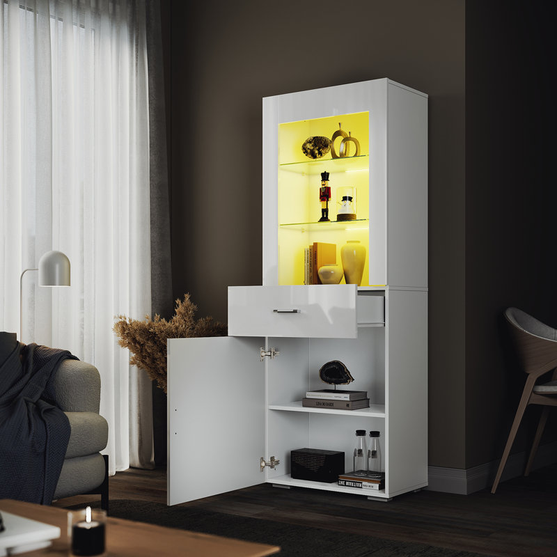 60*35*165cm LED Colorful Lighting Display Cabinet with High Brightness, Adjustable Shelves, White