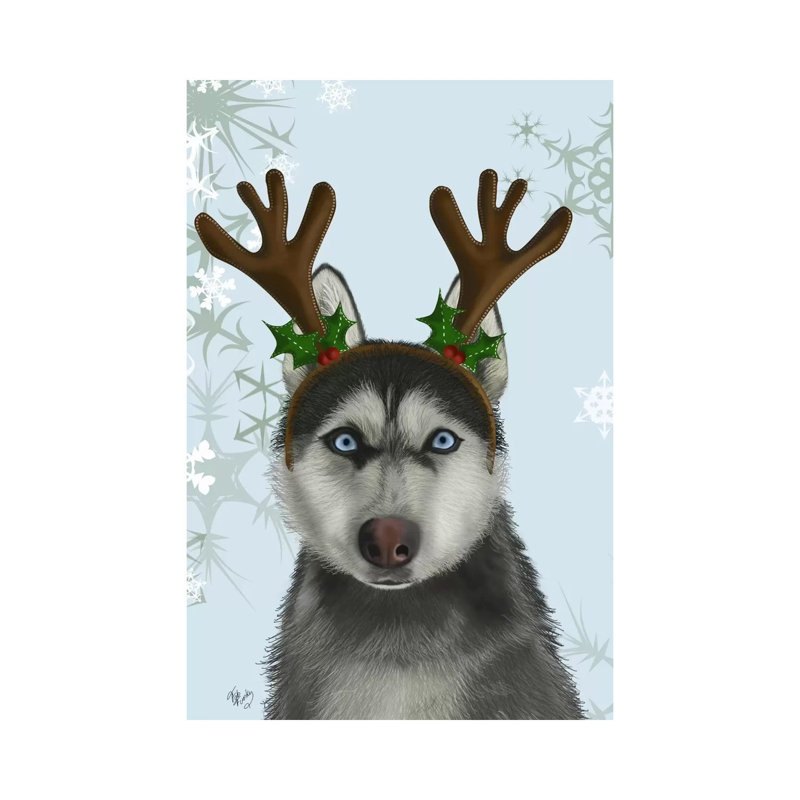 Husky And Antlers by Fab Funky - Wrapped Canvas Print, 101.6 cm H x 66.04 cm W x 3.175 cm D