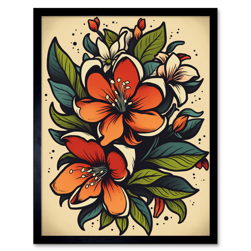 Wilhelma Red Jasmine Flower Old School USA Tattoo Ink Body Rockabilly Americana 1 Piece Single Picture Frame Wall Art
