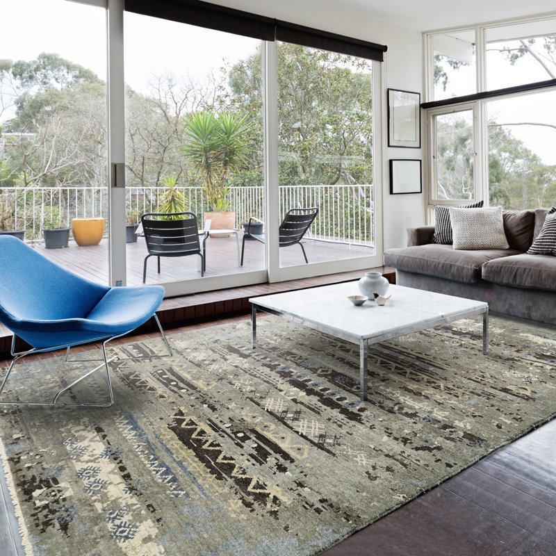Heracleitus Hand Knotted Geometric Area Rug, Rectangle 12' x 15'