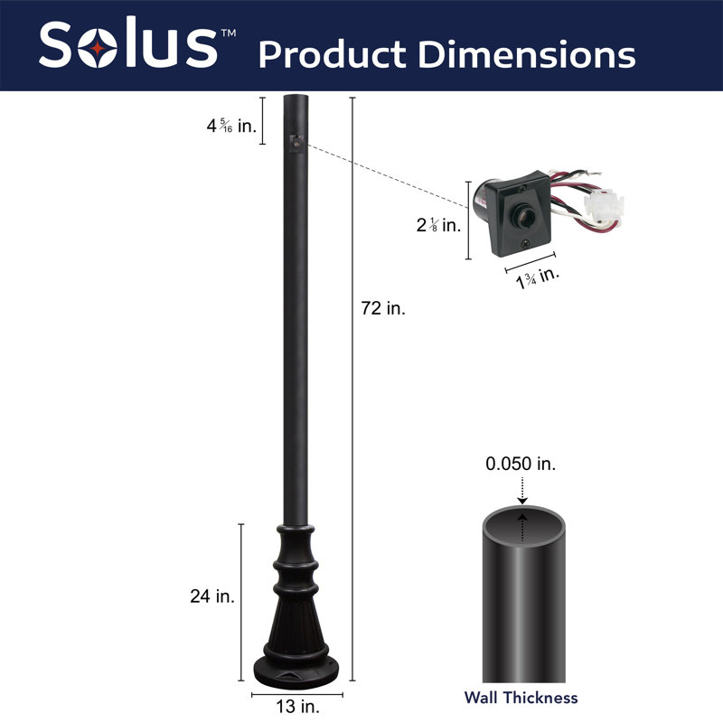 Solus 6 ft. Surface Mount Lamp Post with Dusk-to-Dawn Photocell Sensor and Decorative Base Cover