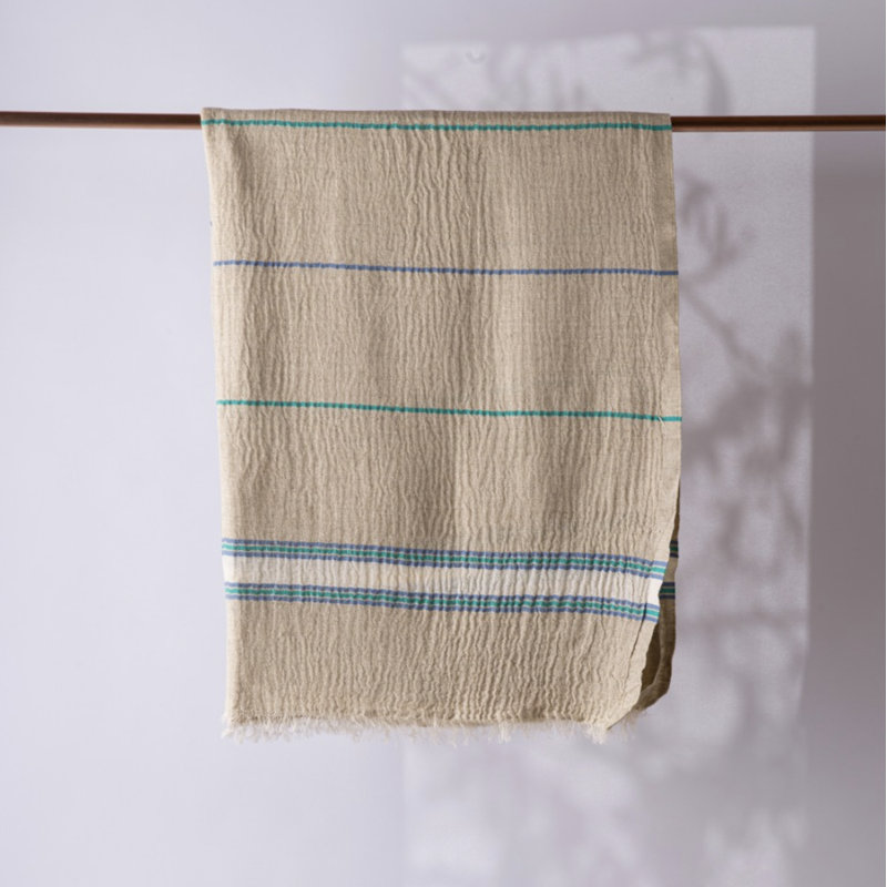 Hand loomed Muslin Linen Beach Towel, Blue