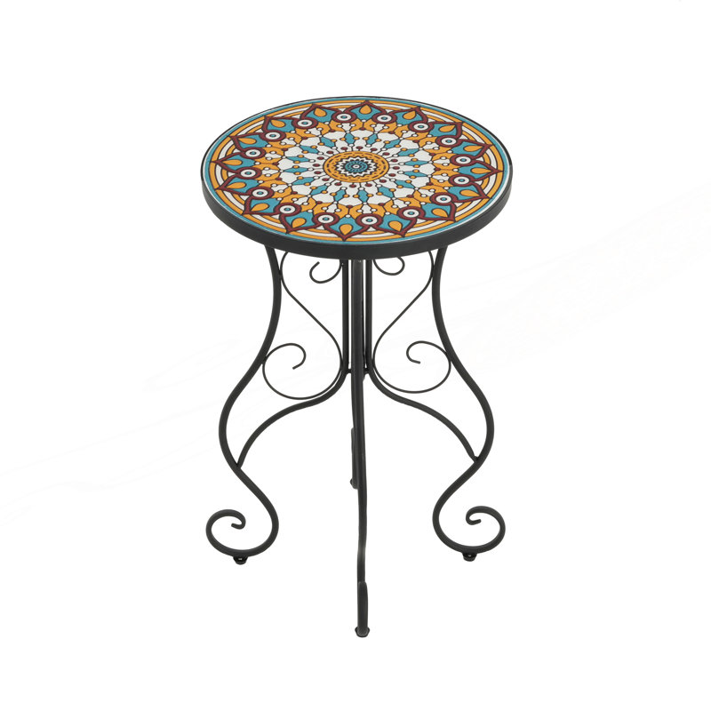 Table d'appoint ronde de style campagnard français avec plateau en céramique