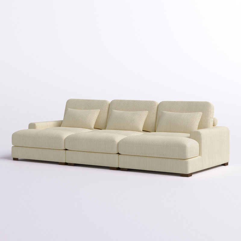 Antravian 127.5'' Corduroy Sofa, Cream Corduroy