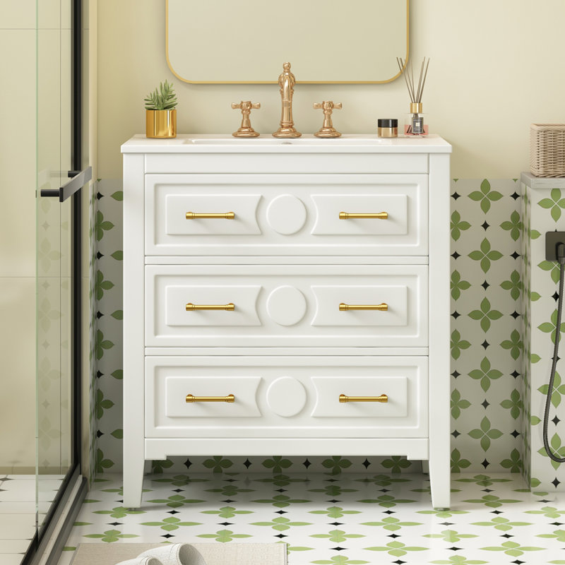 Ensemble de meuble-lavabo avec lavabo en céramique, Blanc