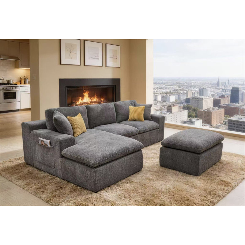 Johncoeci Full Compressed Sectional, Light Gray