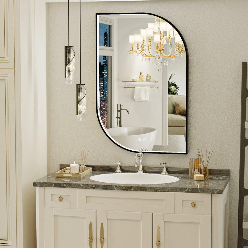 LED Bathroom Mirror with Lights,Asymmetrical LED Mirror with Anti-fog,Metal Framed Lighted Mirror,Lighted Wall Mirror,Asymmetrical Lighted Mirror,Memory Function,Dimmable