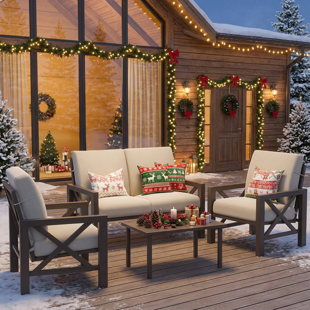 Quantrell 4 - Person Outdoor Metal Seating Group with Thick Cushions Gracie Oaks