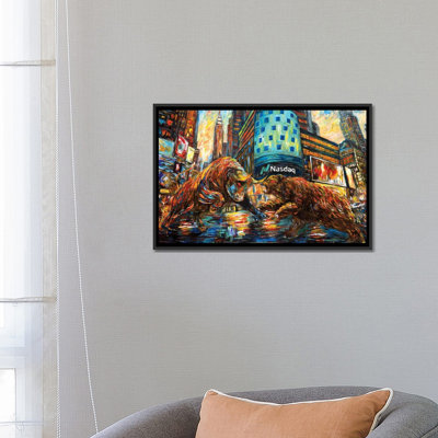 Wall Street Bull Vs Bear Stock Exchange - Wall Art Print - Framed Canvas