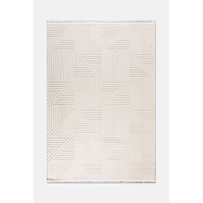 Hawken Cream Modern Polyester Area Rug Easy to Clean
