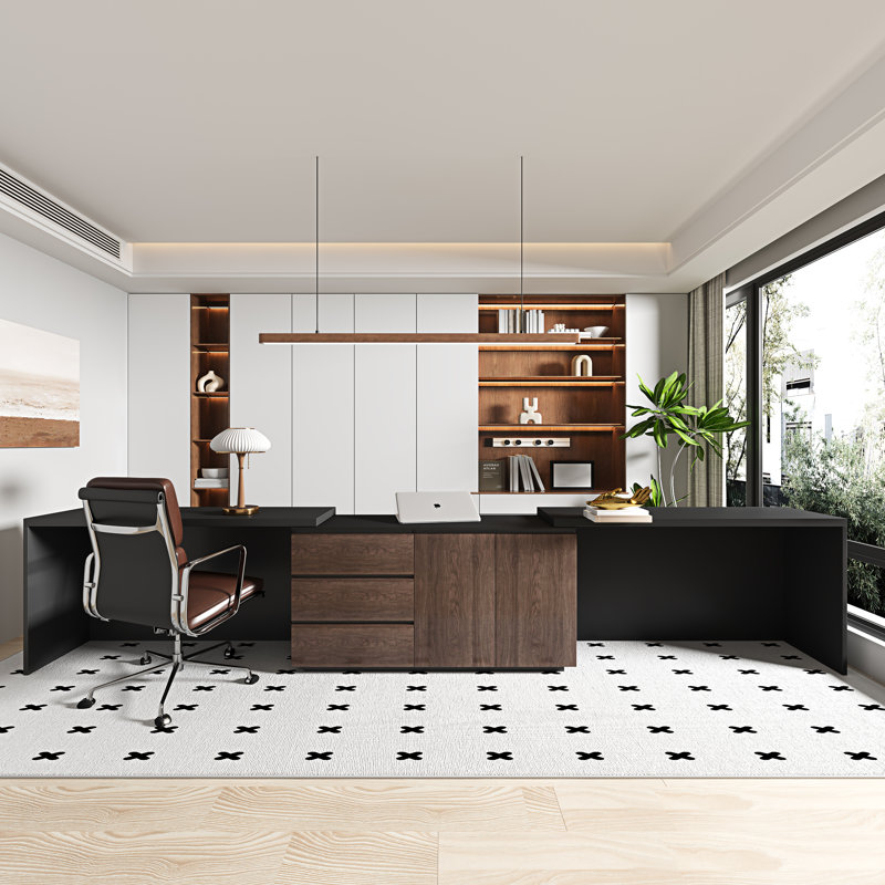  Home Office Desk Extendable Executive Desk 2-Person Table With Storage Drawers And Cabinets