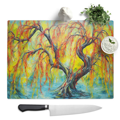 Weeping Willow Abstract  Glass Chopping Board