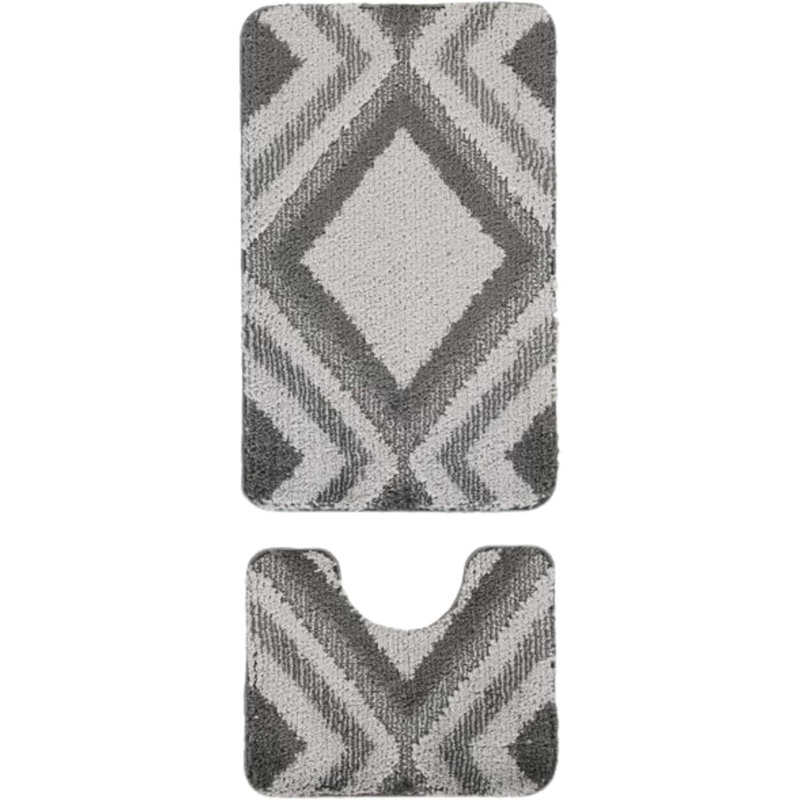 Nest & Nibble Bath Mats 2 Piece Set Non Slip Bath Mat & Toilet Rug – Soft Microfiber, Quick Dry, Machine Washable, Grey