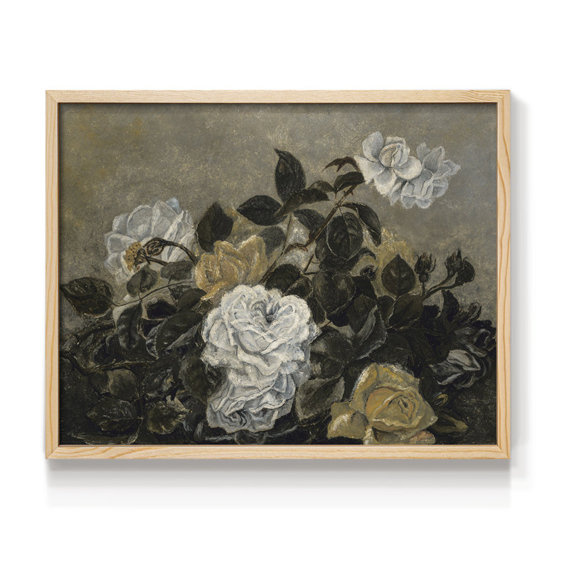 Motif floral rétro-XX - reproduction encadrée, H 8 po x l 10 po, Naturel