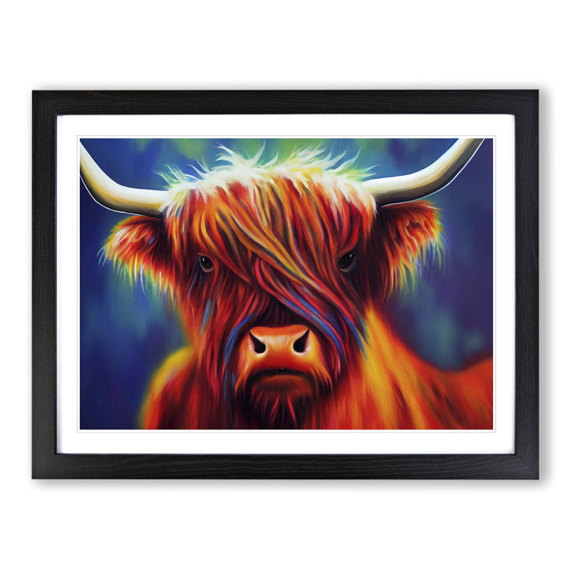 Colourful Highland Cow Vol.2 - Framed Print, Black Framed, 46cm H x 64cm W x 2cm D