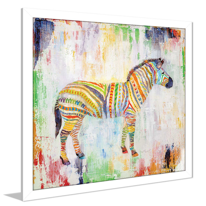 « magique zèbre », reproduction de peinture acrylique encadrée, H 39,5 po x l 39,5 po x P 0,75 po