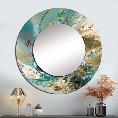 Pierrine turquoise jaune captivant liquide encre - miroir mural unique en marbre
