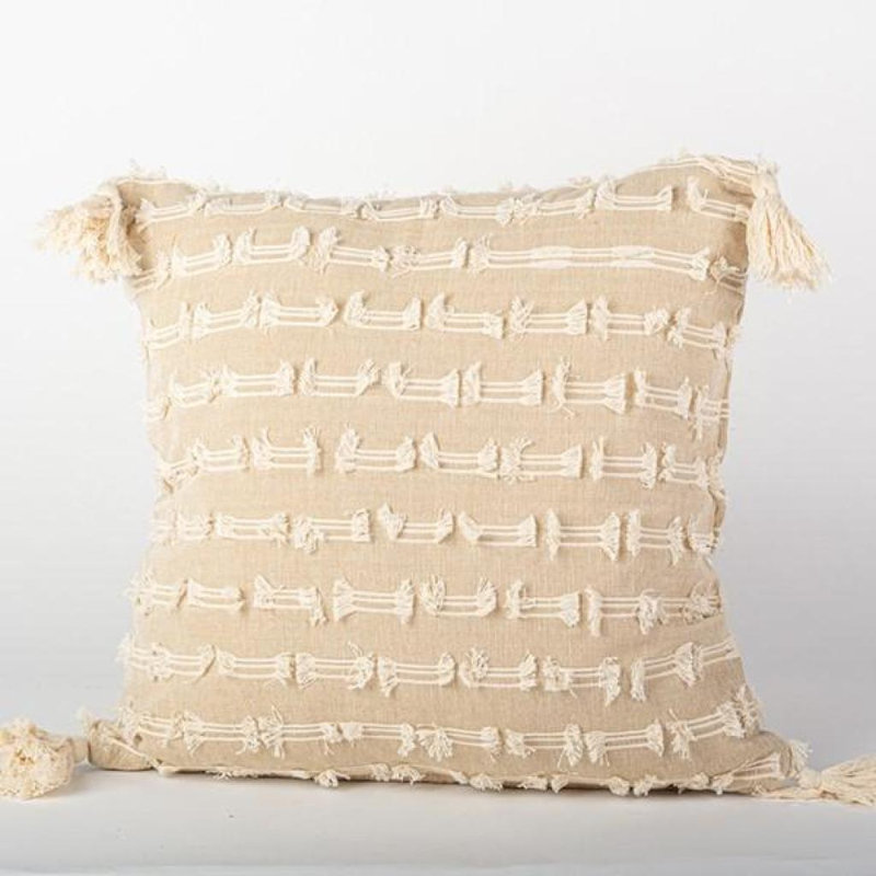 Coussin avec pampilles, Brun/crème, Carrée, H 18 po x l 18 po