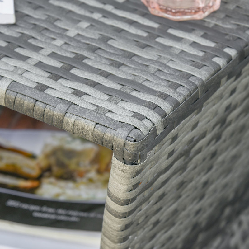 Side Table For Outdoor - Umbrella Hole & 2 Tier Storage Shelf Patio, Garden, Backyard Metal, , Grey Patio With , Mixed