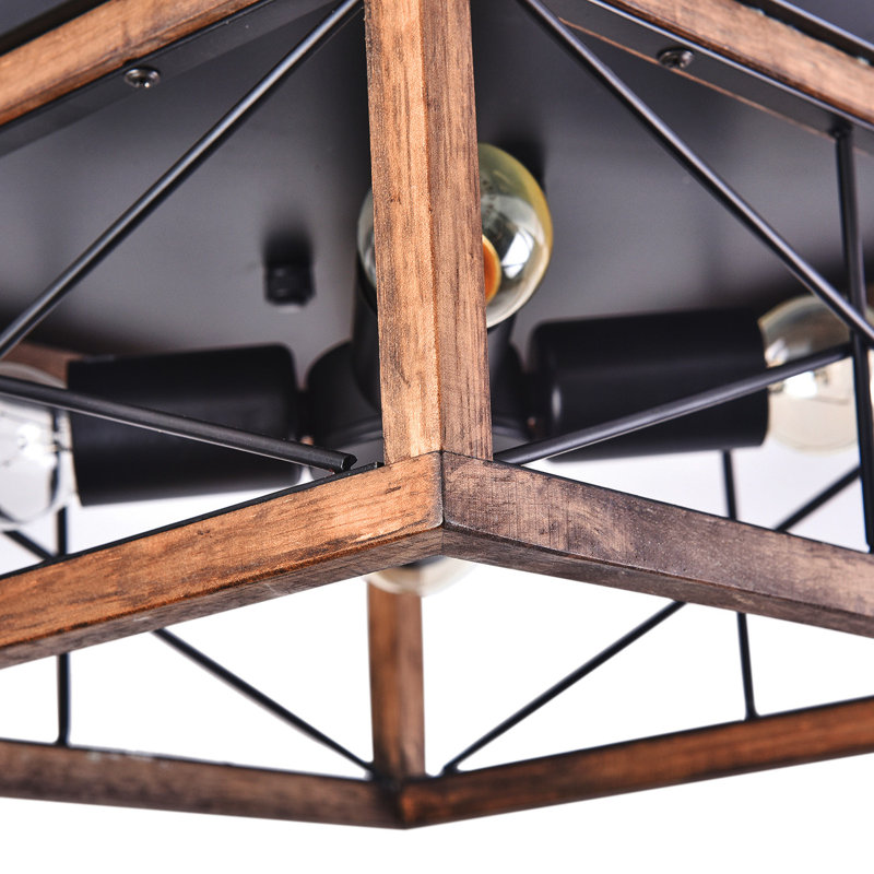 Meisel 4 - Light Bulbs 12.6'' Metal Wood Frame Caged Unique Flush Mount Ceiling Light Fixture