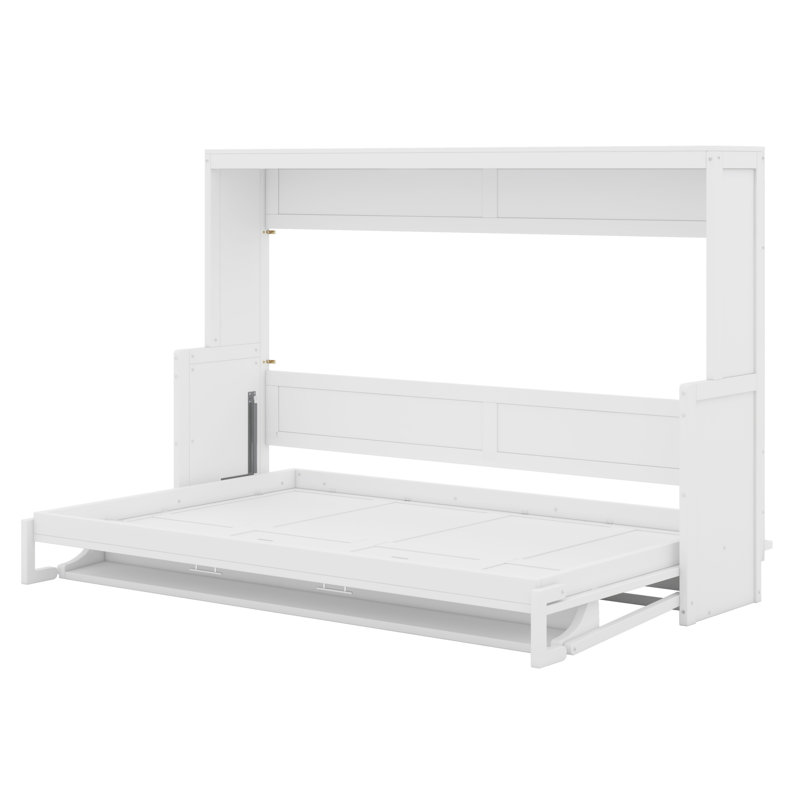 Lit escamotable avec élévateur hydraulique et bureau, Blanc, Grand lit