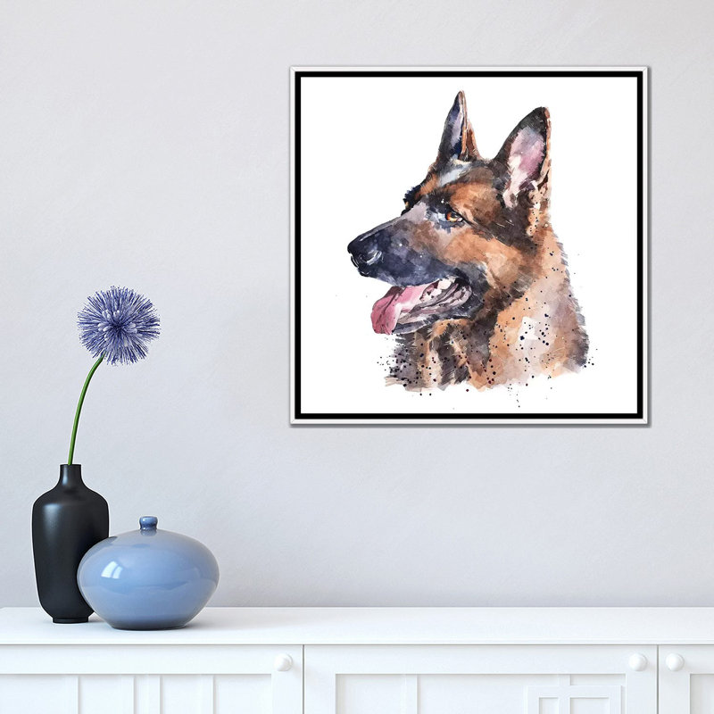 « German Shepherd I » par Edwatercolours-impression, Toile blanche encadrée, Pas de tapis, H 18 po x l 18 po x 1,5 po
