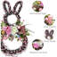 Couronnes de lapin de Pâques pour la porte d'entrée, couronne de Pâques avec décorations d'œufs pastel pour la maison, couronne de porte de printemps avec fleurs de pivoines sur des brindilles mixtes pour fenêtre murale (18 pouces)