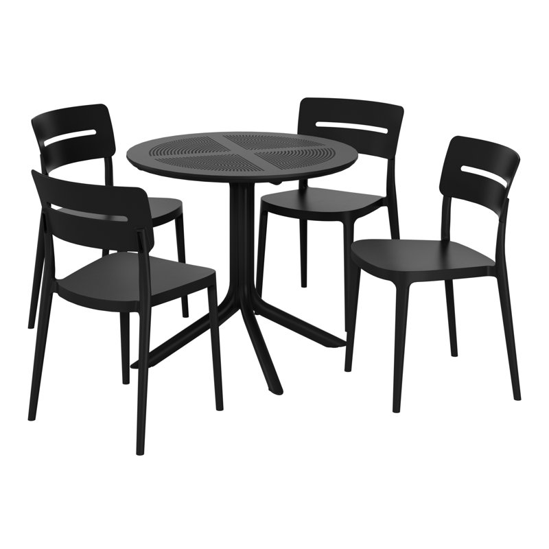 4-Person Outdoor Round Dining Set, Black