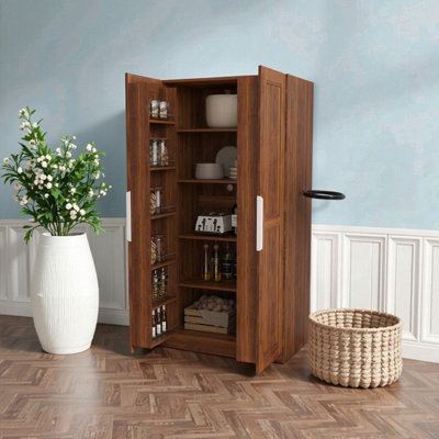 62.99" Walnut Kitchen Pantry Cabinet with Doors & Shelves - Freestanding Storage Sideboard for Kitchen, Dining & Living Room