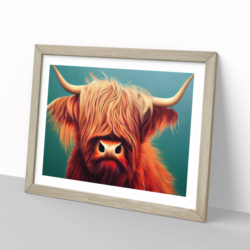 Highland Cow Portrait Vol.1 - Single Picture Frame Print, Oak, 25cm H x 34cm W x 2cm D