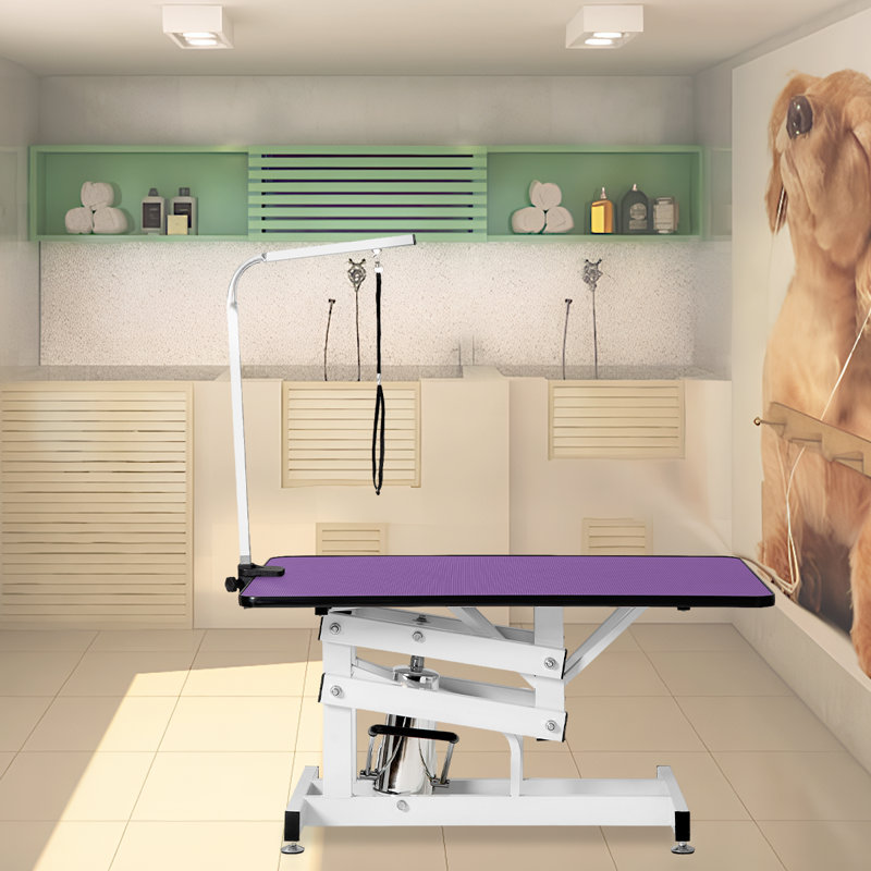 Adjustable Hydraulic Pet Grooming Table - Heavy Duty Z-Lift Design, Non-Slip Surface, Purple