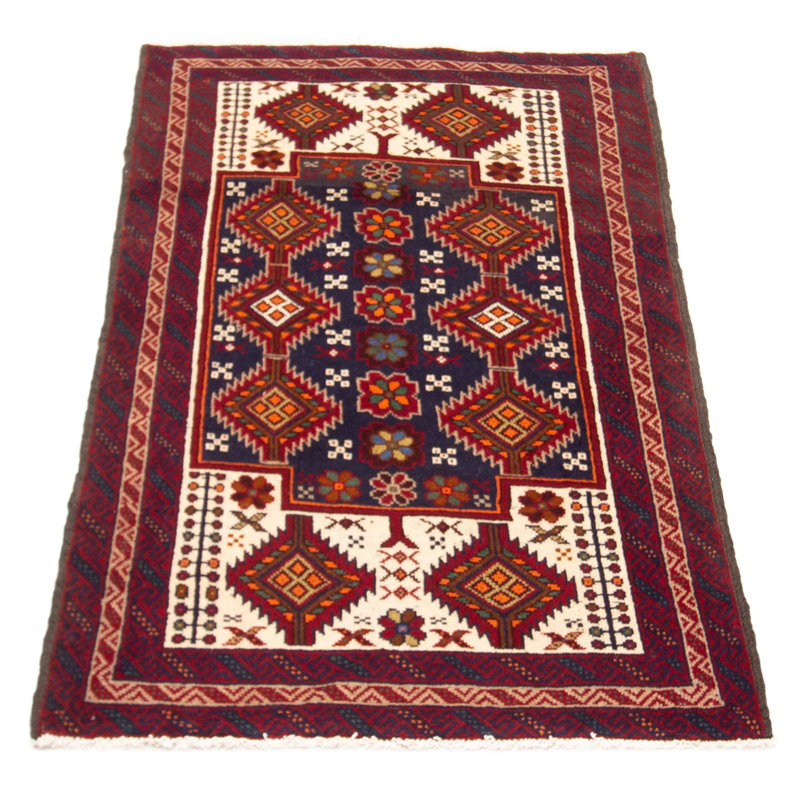 Tapis bleu marine en laine noué à la main de conception unique 3 pi 6 po x 5 pi 10 po nouvel âge Macaluso
