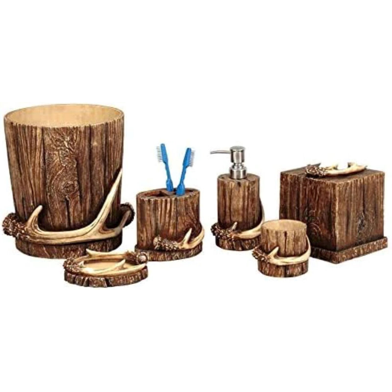 Antler Bath and Tree Bark Western Cabin Lodge Style Resin Waste Basket