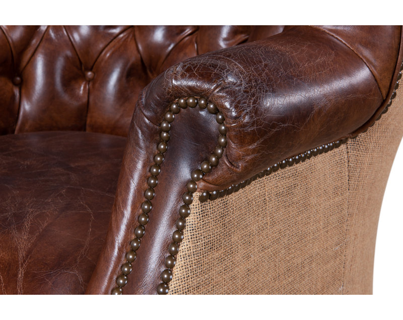 Welsh Tufted Wingback Chair, Vintage Cigar Genuine Leather