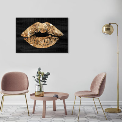 " Fashion and Glam Solid Kiss Night Lips " Graphic Art Print