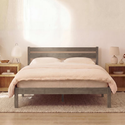 Solid Wood Classic Platform Bed with Headboard, Queen, Gray Finish, No Box Spring Needed, Easy Assembly