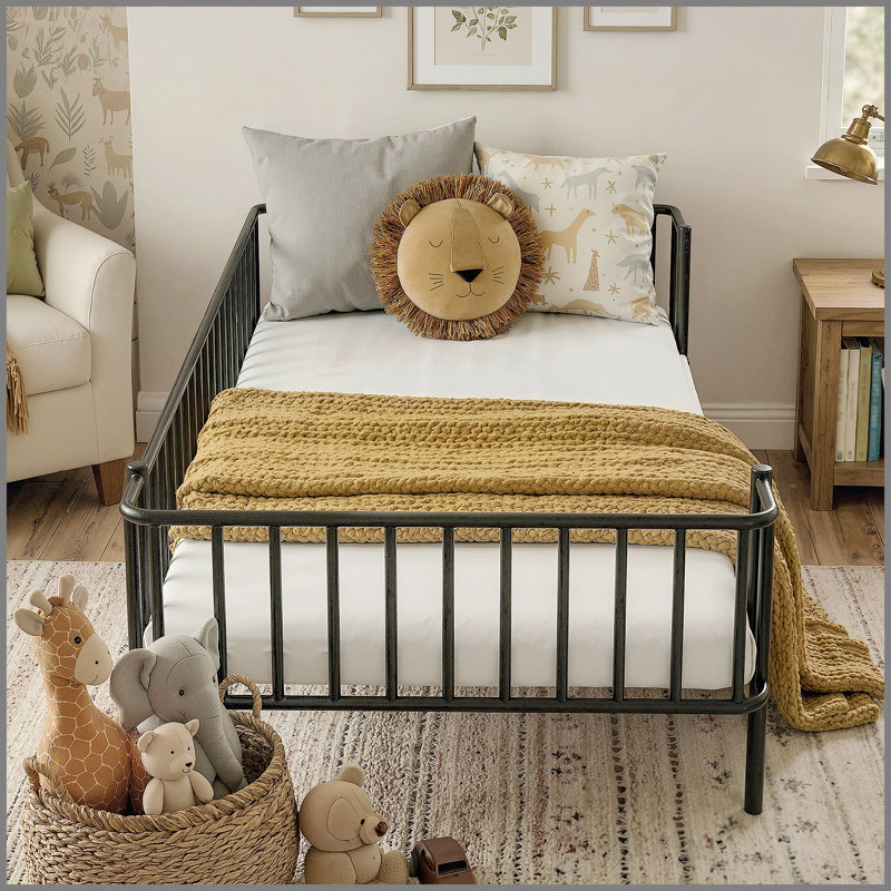 Lit de jour simple en métal, canapé de jour robuste à lattes en acier, sans sommier, noir, Twin, Black