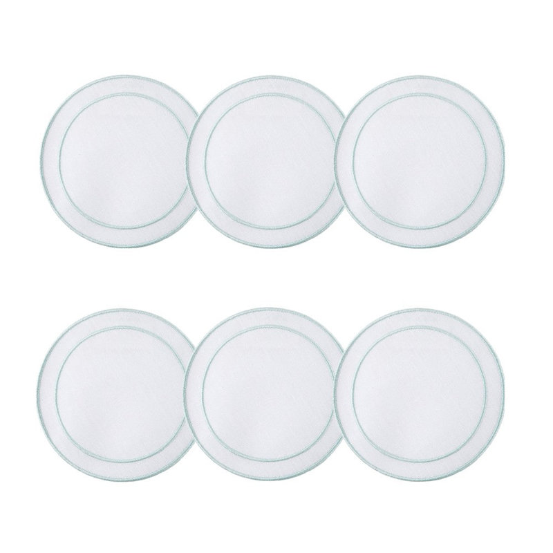 Linho Coaster: Simple Round Coaster , White w/ Blue