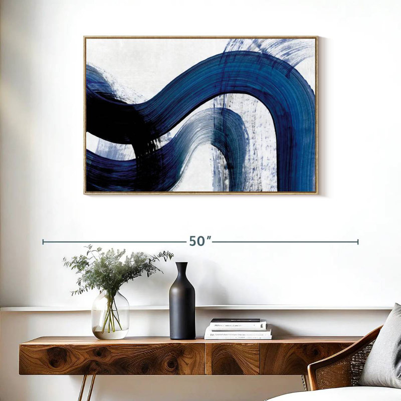 Blue Clota Curves, Cadre flottant en bois naturel, 37 po x 25 po