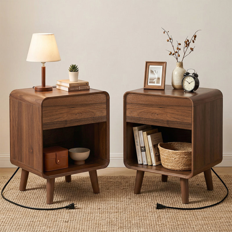 Night Stand Set Of 2 With Drawer,Modern Wood Nightstand,15.7"D X 17.7"W X 24"H