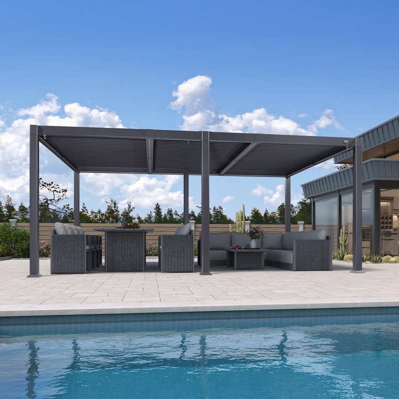 Pergola à persiennes mauve 11 pi x 18 pi avec lumières à DEL et panneau de commande pour terrasse