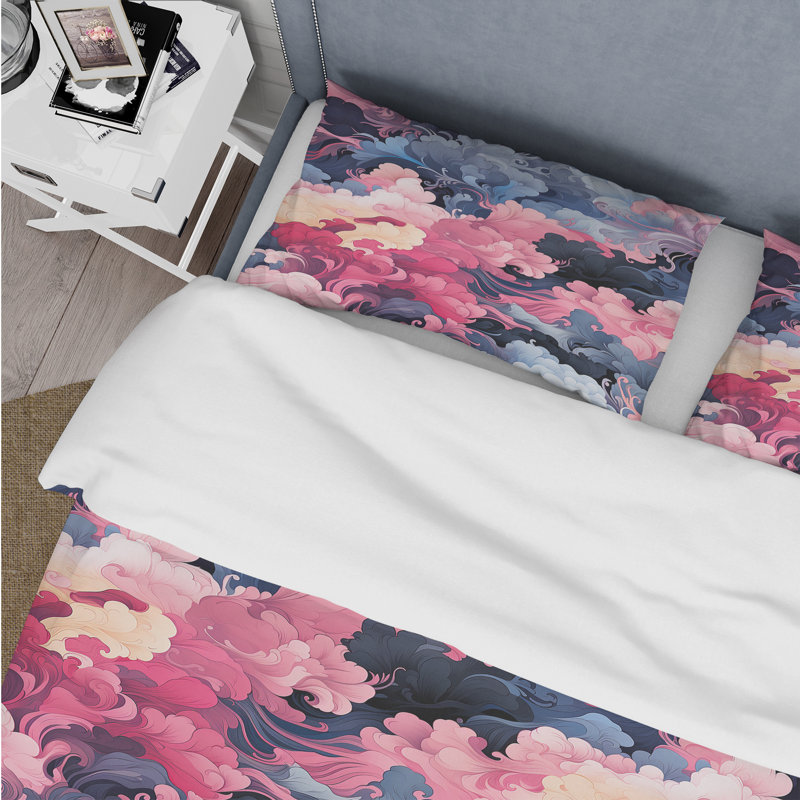Ensemble de housse de couette rose et mauve Mystic Camouflage Reverie, Housse de couette simple + 1 taie décorative stan
