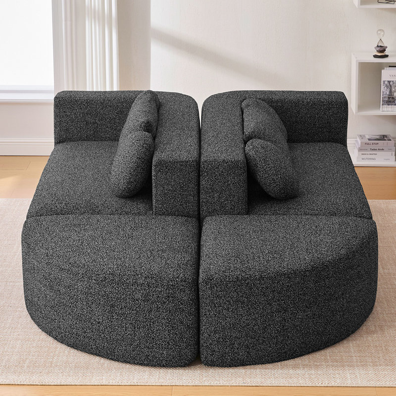 Boucle Fabric Modular Sectional Sofa, Black