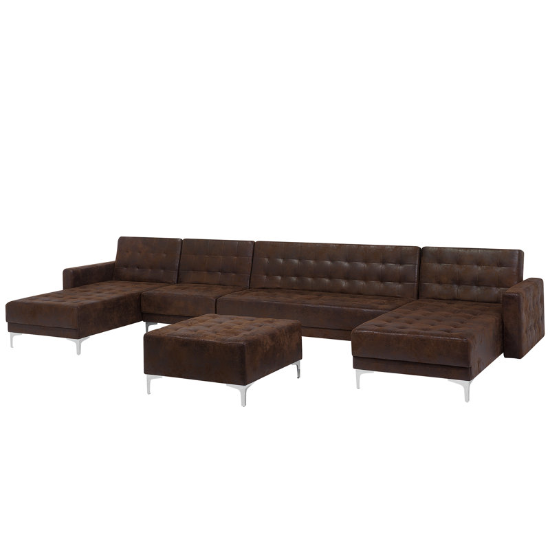 Finnegan 6 Seater Faux Leather Sofa Bed, Brown