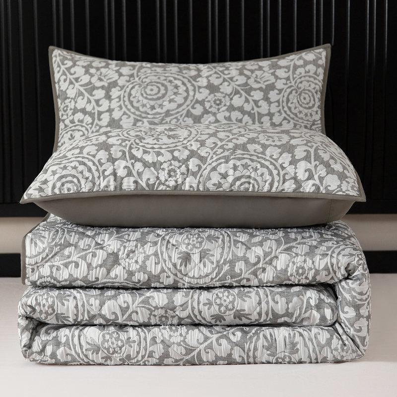 Abhipsa Luxury Jacquard Bedspread Sets, Super King Bedspread - 2 Shams, Grey