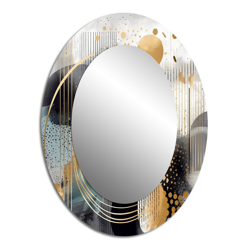 Gold And Grey Modern Shapes Minimalism II - Abstract Oval Decorative Mirror On Metal, 40" H x 30" W