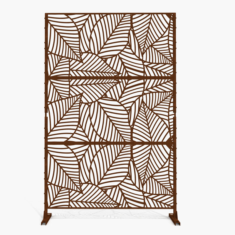 Panneau d'intimité en métal avec motif 4 pi. Stanaford, Grandes feuilles de forme particulière, Brun-roux