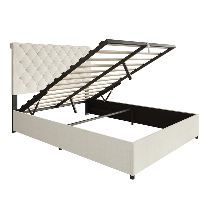 GRANDE PLATE-FORME GRAND LIT DE RANGEMENT EN LIN BEIGE, Grand lit