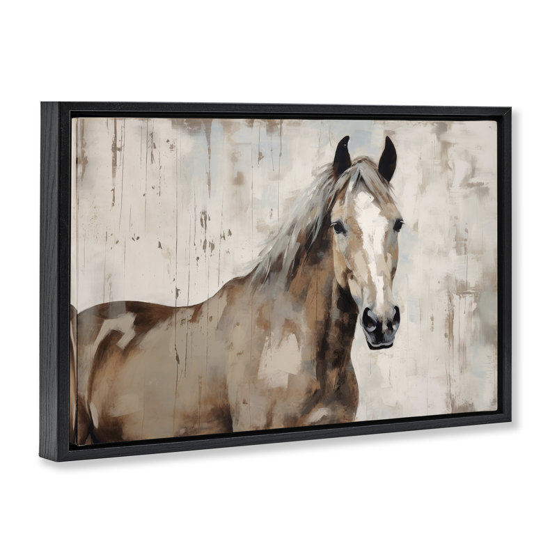 Toile flottante encadrée dorée rustique Stoic Mare par Irena Orlov, Cadre flottant noir de jais, H 21 po x l 31 po