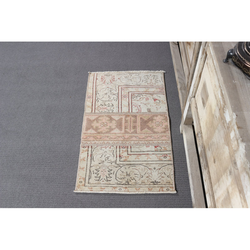 Tapis de couloir turc beige avec laine éclectique tissé à la main pour un décor de style campagne antique